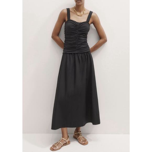 Me+em Mixed Media Dropped Waist Ruched Maxi Dress Black Size 2 - Picture 1 of 6